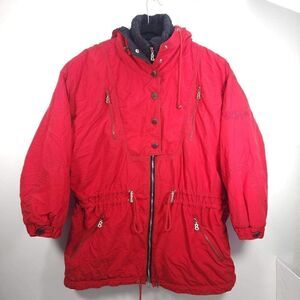 Bogner Women's VTG Size 14 Red Cinched Waist embroidered Hooded Ski Parka Jacket